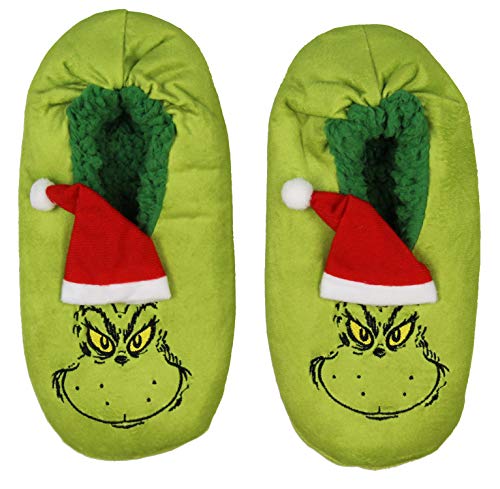 Bioworld Dr. Seuss The Grinch That Stole Christmas Slippers Santa Grinch Slipper Socks With No-Slip Sole For Women Men (Small) #TOP2