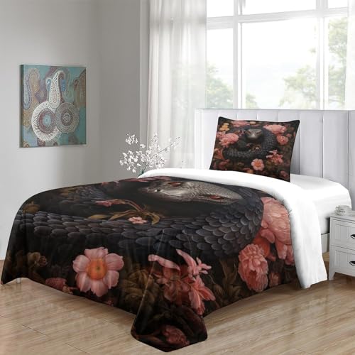 Housse de couette serpent 3D 135x200cm avec 2 taies d'oreiller pour lit simple - 6