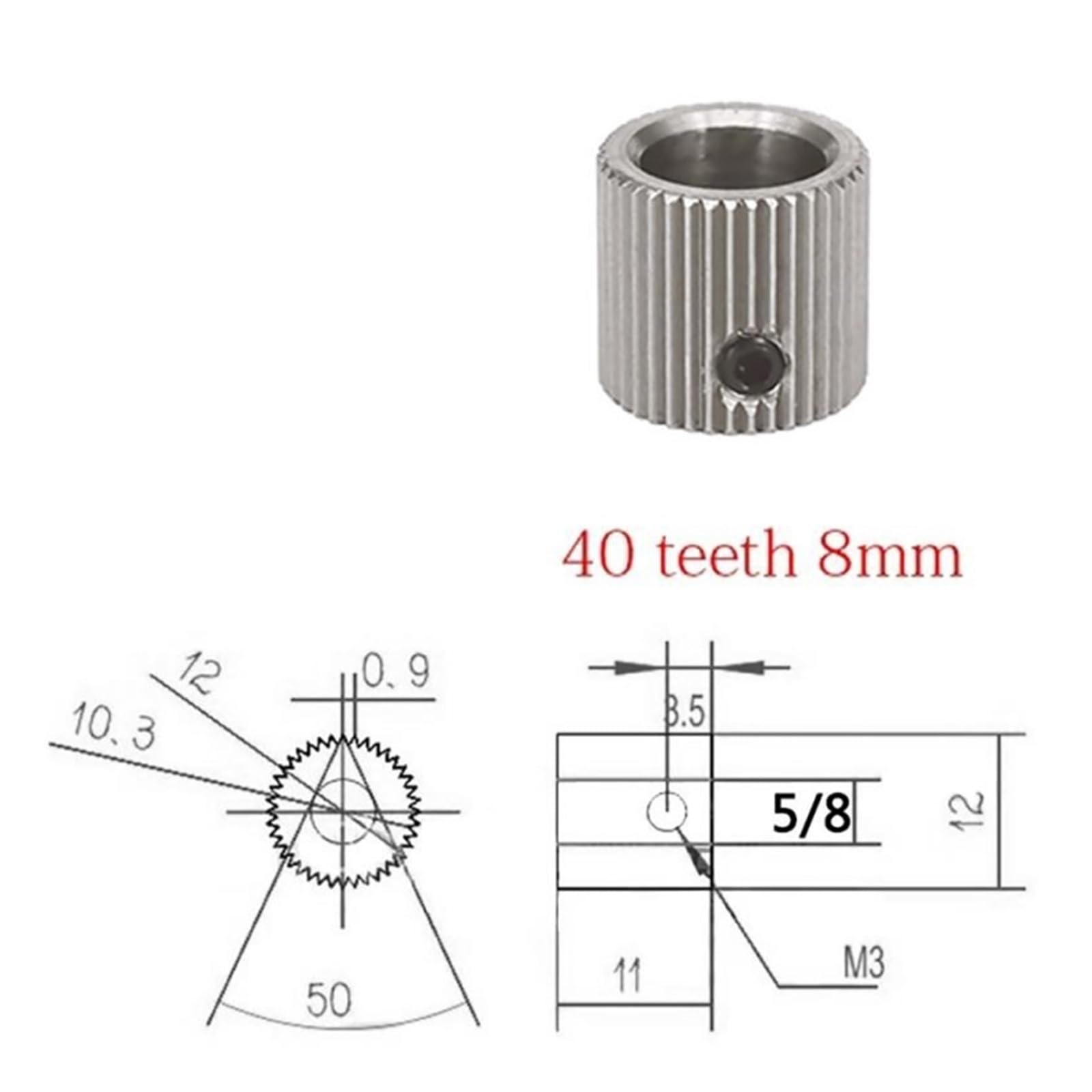 Generisch MK7 MK8 Extruder-Antriebszahnrad, 26 36 40 Zähne, 5mm 8mm