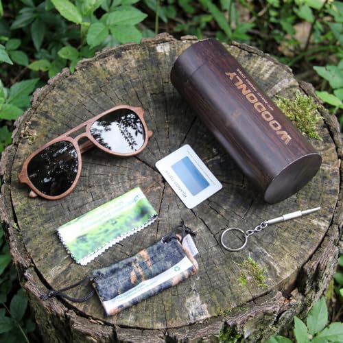 Image of Aviator Wood Polarized Sunglasses - Cool Style Wooden Sun Glasses with Bamboo Case for Men and Women Perfect Gifts