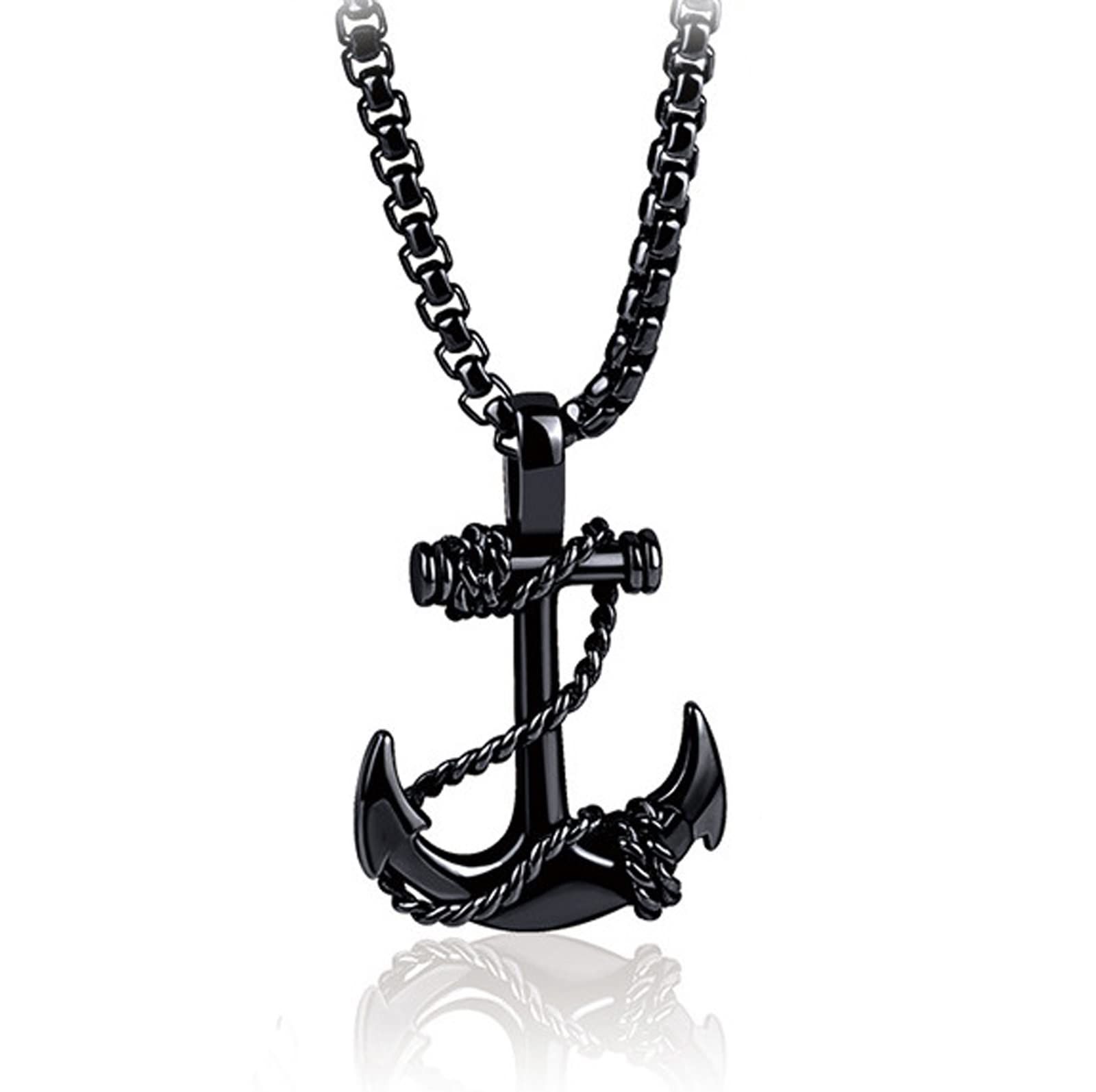 Hcma Men's N034-Black Titanium Steel Sea Anchor Sailor Man Necklaces Chain Pendants Punk Rock Hip Hop Unique For Boy Fashion Jewelry Gift