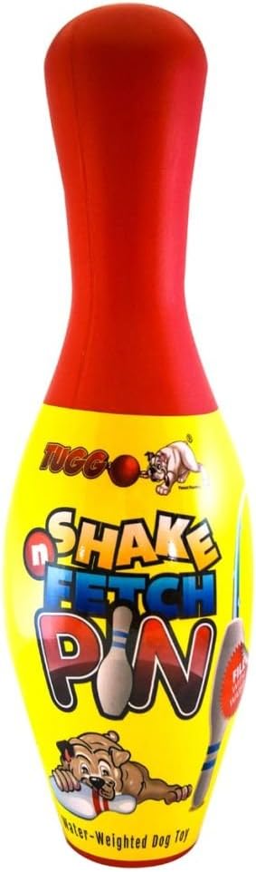 Tuggo Shake-N-Fetch Bowling Pin Water Weighted Durable Plastic Dog Toy Color Size choice (Large, Red)