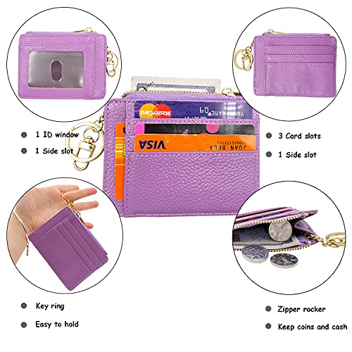 Image of Womens Slim RFID Credit Card Holder Mini Front Pocket Wallet Coin Purse Keychain, Lichee Lightpurple, small,