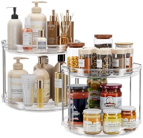 LAMU 2 Pack 2 Tier Lazy Susan Turntable Organizer 9.25'' Rotating...