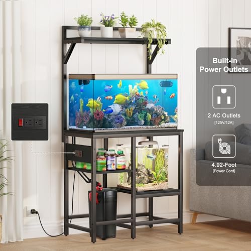 Image of 20-29 Gallon Fish Tank Stand, Aquarium Stand with Power Outlet, Heavy-Duty Reptile Terrarium Stand Table with Top Shelf for 20 Gal Long /High /Extra Long & 29 Gal, 30.7 inchL x 15.3 inchW x 30 inchH (Black)