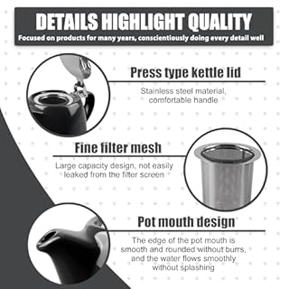 Théière en Céramique 500 Ml, Porcelaine Théière avec Infuseur Amovible en Acier Inoxydable, Noir Semi-Brillant, Théière en Porcelaine pour La Maison et Le Bureau, Grande Théière pour Thé