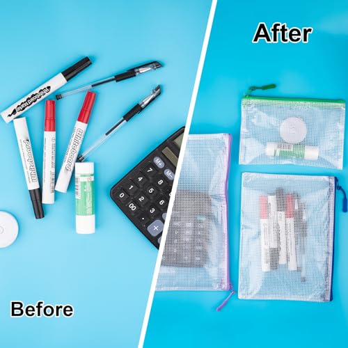 24 Pcs Mesh Zipper Pouch Bags 8 Sizes