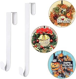 2Pc 12/15inch White Christmas Wreath Hanger for Front Door,Metal Wreath Hook Hangers Christmas Wreath Hanging Hook,Over the Door Garland Hanger Hook Holders for Xmas Door Wall Home Office Wreath Decor