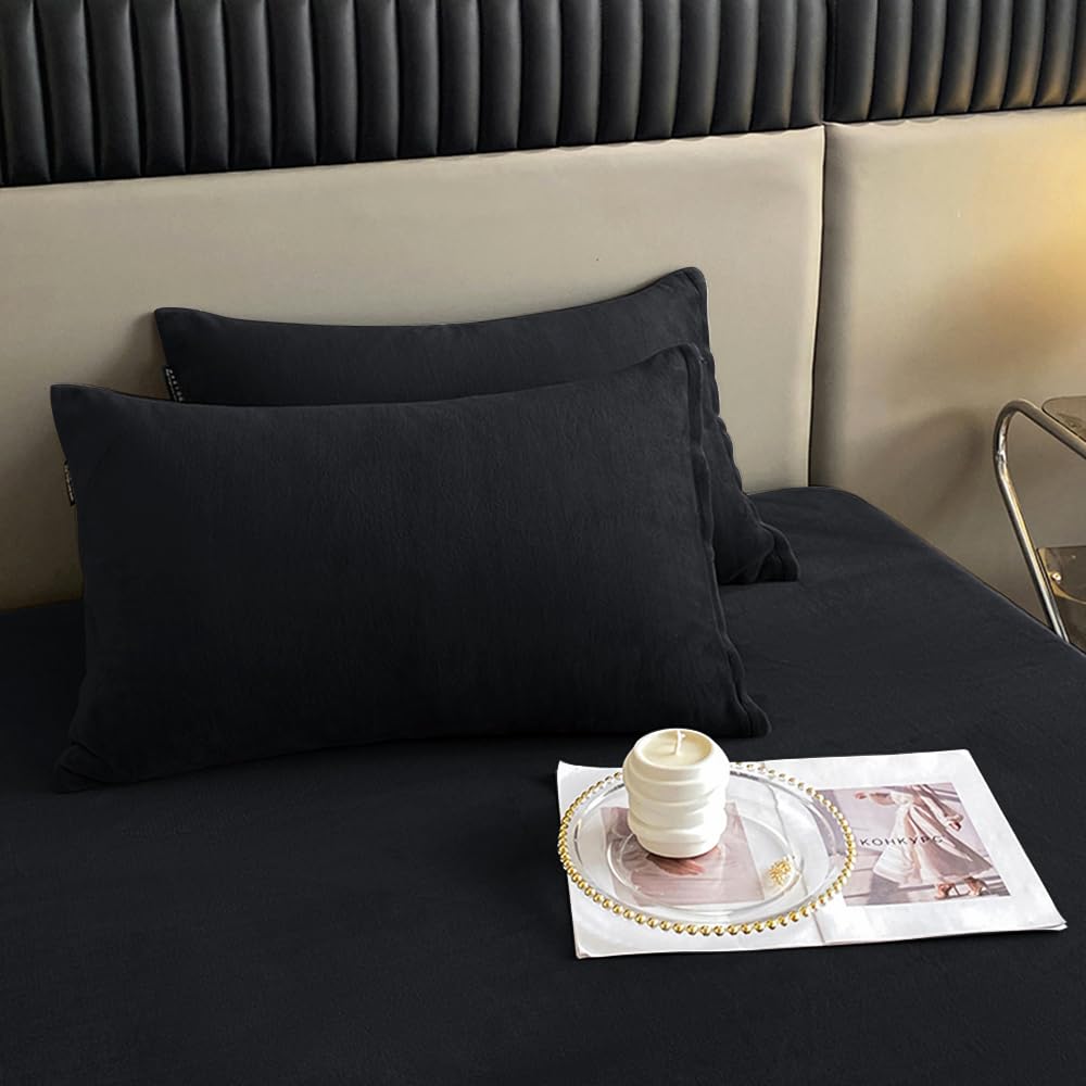 LweiPsqLin Velvet Pillowcases Queen Size,2 Pack Soft Color Pillow Shams Covers with Envelope Closure, Luxury Cozy Decorative Pillow Cases, No Filling