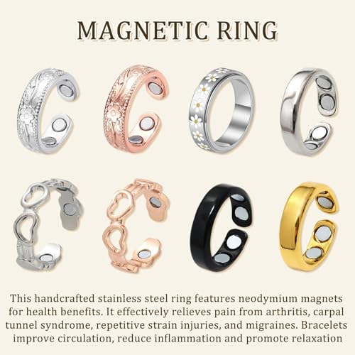 ZXTGBQ 8 Pcs Bagues en Magnétiques, Bague Anti-Stress RéGlables, Anneau MagnéTique Nevolta, RéDuction De La Fatigue, Bagues D'Ambiance, Fidget Bague AnxiéTé Rotative Pour Femmes Hommes – vue 2