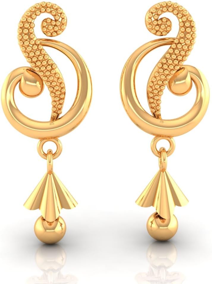 P.C. Chandra Jewellers Womens 22KT (916) Yellow Gold Dangle Drop Earrings With Swirl Design And Cone-Shaped Drop - 0.95 Grams