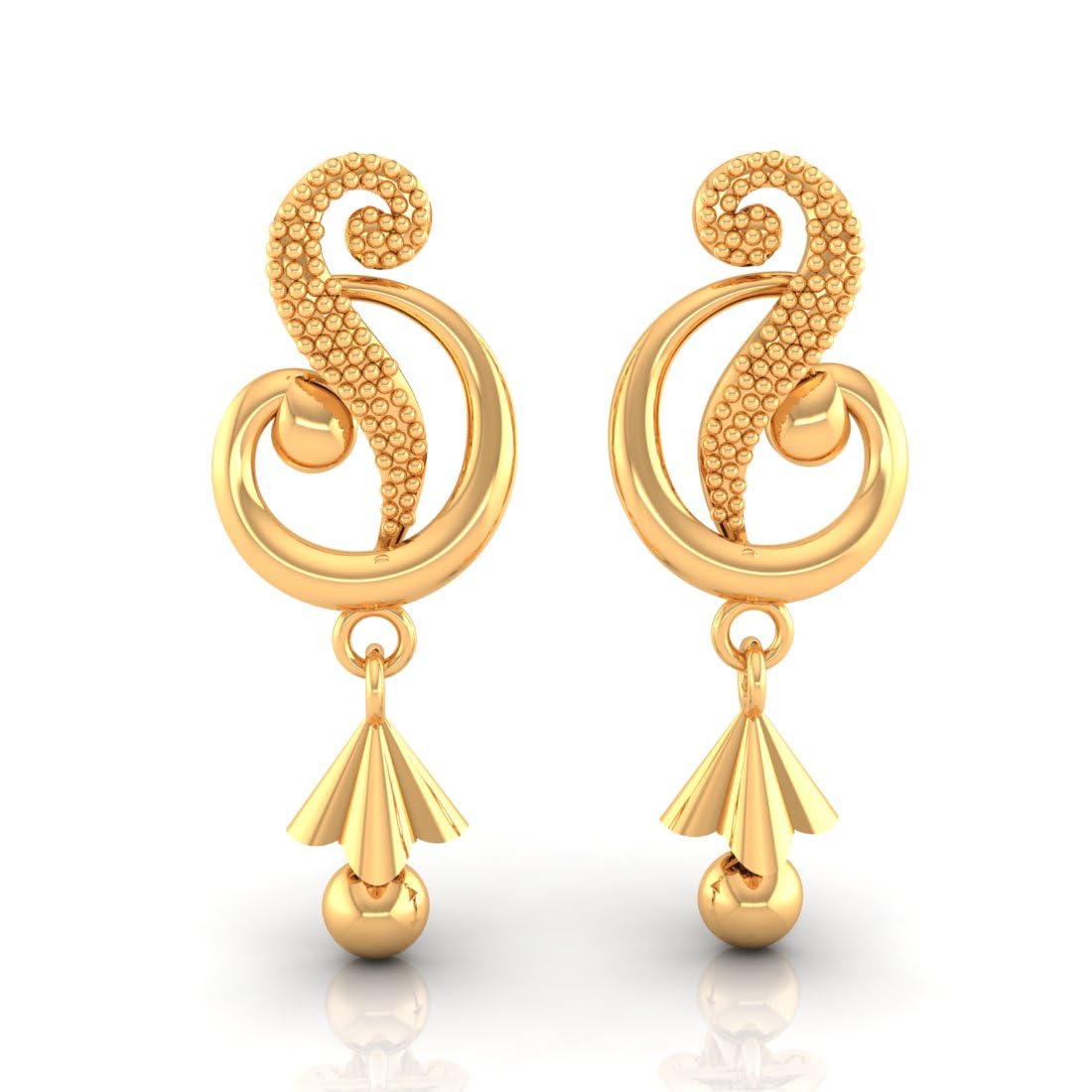 P.C. Chandra JewellersWomens 22KT (916) Yellow Gold Dangle Drop Earrings With Swirl Design And Cone-Shaped Drop - 0.95 Grams