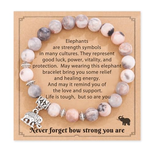 Bracelet éléphant femme d'exception en pierre naturelle véritable de 8mm