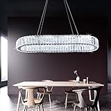 Modern Crystal Chandelier Light, Oval Led Crystal Ceiling Light Flush Mount Stainless Steel Pendant...