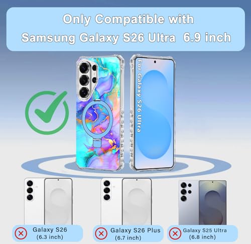 Shecaset for Galaxy S26 Ultra Case,[Compatible with MagSafe][Invisible Magnetic Ring Stand],Slim Iridescent Wavy Women Girls Case for Samsung Galaxy S26 Ultra 6.9 inch,All Blue Marble by Shecaset - Used condition - US$2.40