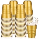 Pickmesh 50 Pack 12 oz Plastic Cups Disposable Cup Bulk for St Patricks Day Wedding Birthday Baby Shower Valentine New Year's Day Halloween and Festive Celebration Party Supplies(Gold)