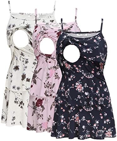 Bearsland Women's 3 Packs Maternity Nursing Tank Tops Sleeveless Breastfeeding Shirt,bluef+pinkf+grayf,M