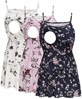 Bearsland Women's 3 Packs Maternity Nursing Tank Tops Sleeveless Breastfeeding Shirt,bluef+pinkf+grayf,L