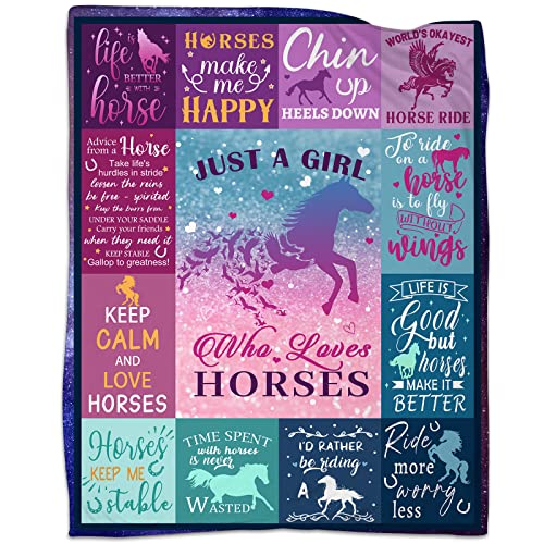 Wutztife Horse Gifts For Girls Women Horse Blanket For Girls Best Gifts For Horse Lovers Girls - Just A Girl Who Loves Horses Birthday Anime Decor Throw Blanket 60" X 50" #TOP1
