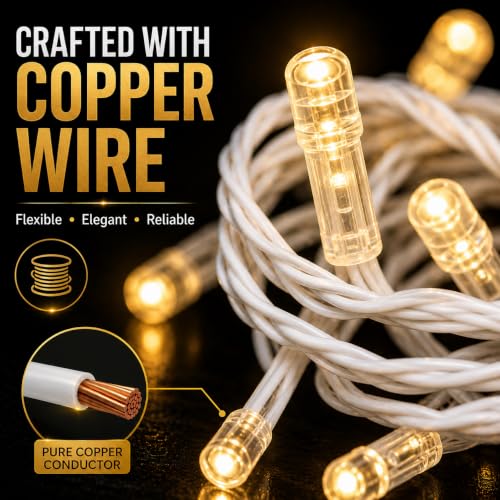 Image of Gesto 45 Meter LED String Lights - Warm White 8mm Big Led Fairy Lights for Decoration | 360 Glow Waterproof Copper Wire Lights for Home Decor Balcony Outdoor Christmas & Diwali Decoration- Pack of 10