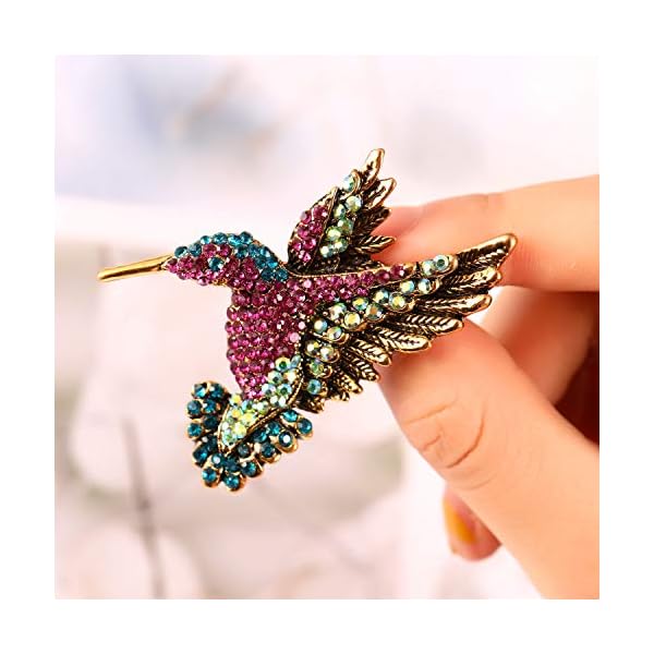 6 Pieces Women Brooch Set Crystal Pin Brooch Colorful Animal Shape Brooch Pin for Women Girls Party Favors (Dragonfly, Butterfly, Hummingbird, Owl, Peacock, Bee Design) - Image 3