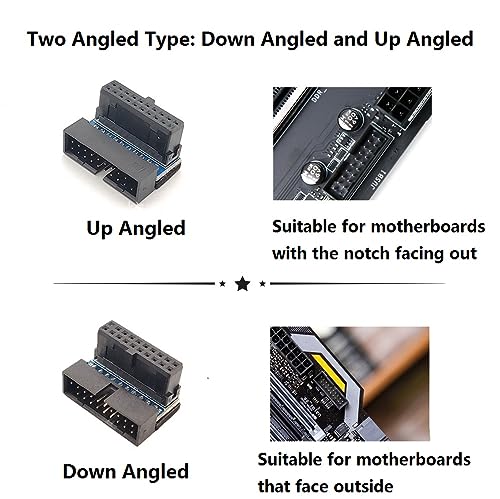 Hoxibsl HX-03 Usb 3.0 90 Degree Adapter, Idc 19Pin/20Pin Male To Female Expansion Adapter, L-Tpye To Right Angle Socket, Suitable For Motherboard Internal Header (1 Up Angle & 1 Down Angle) 2 Pcs thumb #3