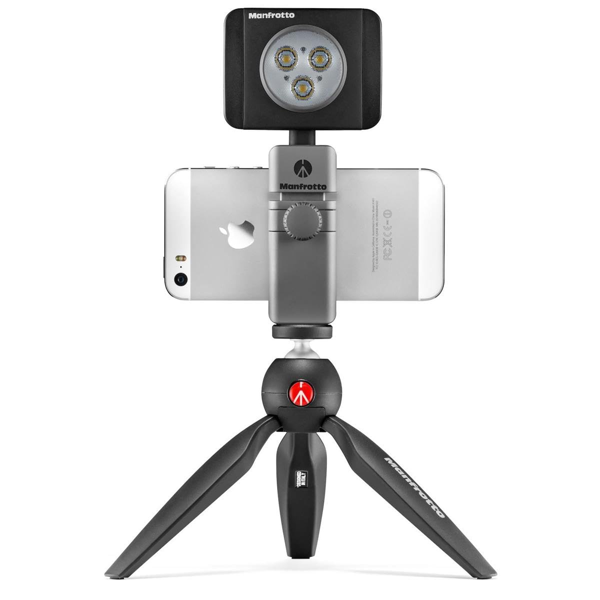 Manfrotto Twist Grip - Soporte universal para smartphone, Premium, gris/plateado mate