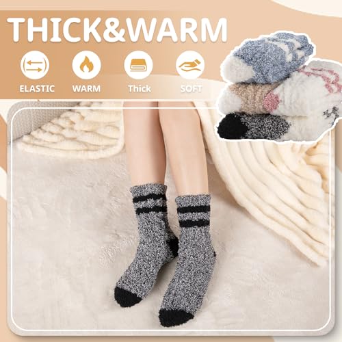 Image of Fuzzy Socks for Women Cozy Fluffy Soft Warm Comfy Winter Slipper Socks 5 Pairs
