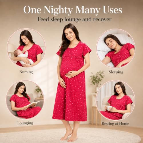 Image of AV2 Women's Cotton Floral Calf Length Maternity Nighty