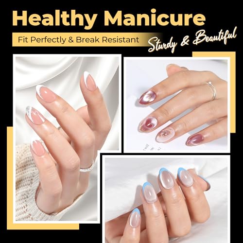 Image of UNA GELLA 600Pcs Short Oval Almond Gel Nail Tips, Round Almond Press on Nails Pre-shaped Soft Gel Clear Fake Nails Tips Full Cover for Nail Extension Home DIY Salon 12 Sizes