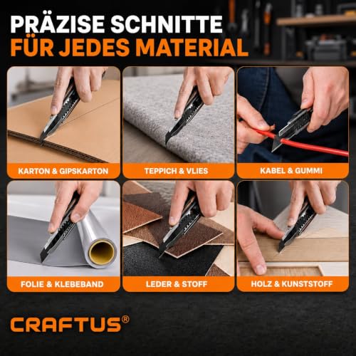 CRAFTUS 3x Cuttermesser Profi aus Aluminium inkl. 13x Carbonstahl Klingen – Ansicht 6