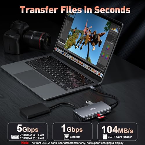 Image of 9 in 1 Docking Station Dual Monitor, USB C to Dual HDMI Adapter, 1000Mbps LAN, 100W PD, SD /TF 3*USB-A Data Port, HDMI Extended Display Laptop USB C Hub for HP /Dell /XPS /Lenovo /Laptop