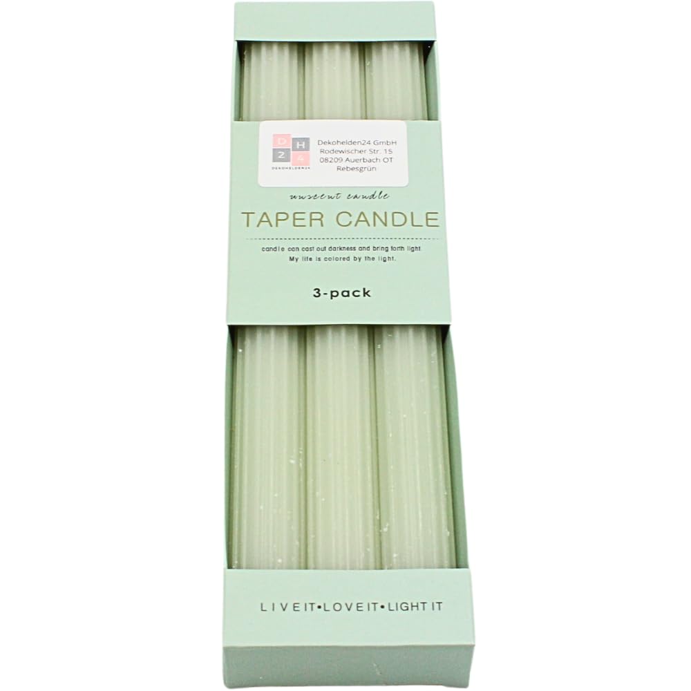 Dekohelden24 Taper Candles/Candles, Box Contents: 3 Taper Candles, Fluted, Size: H x Ø Approx. 25 x 2 cm