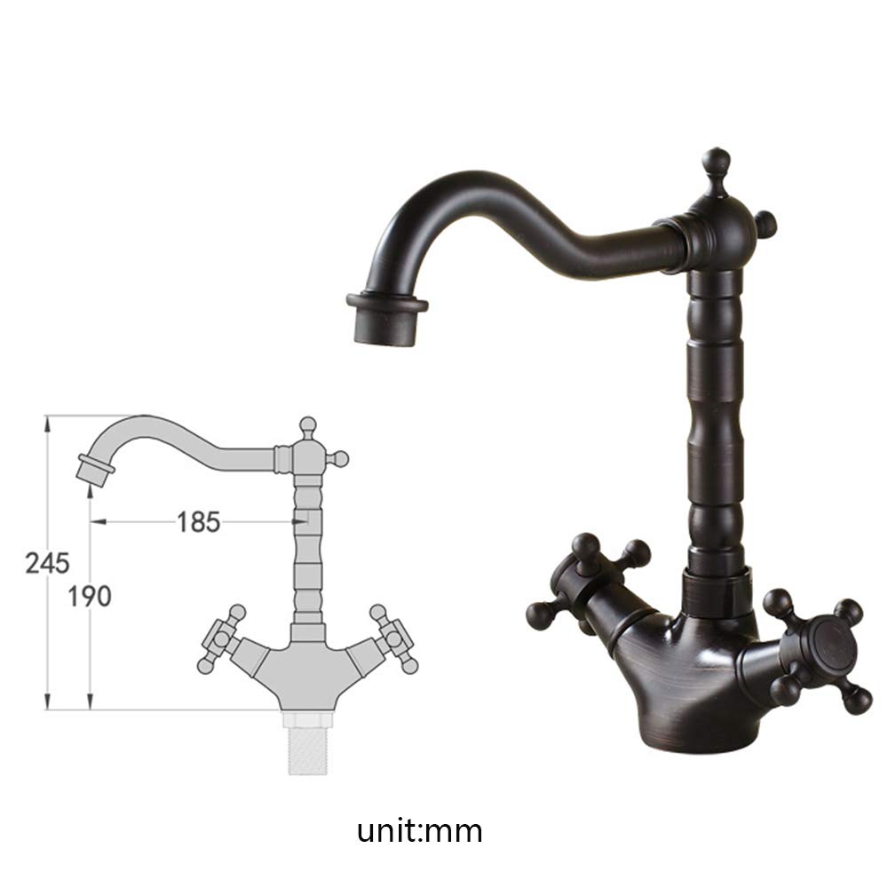 Grifo De Cocina con Doble Manija, Grifo De Fregadero De Cocina Montado En Cubierta De Latón con Grifo Mezclador De Agua Fría Y Caliente, Bronce Negro