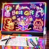 Picture of LED Drawing Board with 9 Light Effects, Rechargeable 16" Glow Doodle Note Message Board with Colors, Neon Light Up Drawing Pad Gift Ideas for Kids, Birthday, Christmas with Markers & Tracing Book