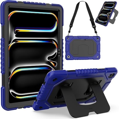 Coque Samsung Tab A11+ bleue avec sangle pour voyages et usage enfant