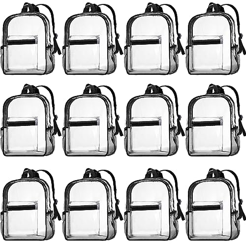 Image of WILLBOND 12Pack Clear Backpack Heavy Duty Transparent Bookbag See Through Waterproof Plastic Backpack Bulk(Black)