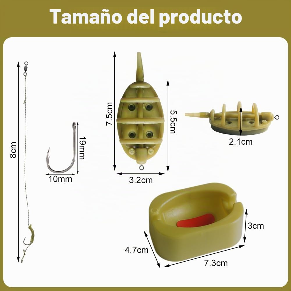 Alimentador De Metodo De Pesca con Anzuelo de Pesca (Tamaño 2), 6 Piezas Accesorios De Pesca Comederos 15/20/30/40/50/60g con Molde De Liberación Rápida
