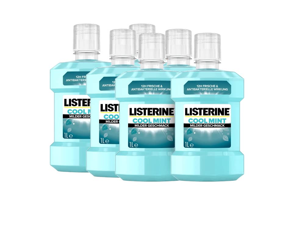 LISTERINE Cool Mint milder Geschmack (1000 ml), antibakterielle Mundspülung ohne Alkohol mit ätherischen Ölen, für ein langanhaltendes Frischegefühl (6 x 1000ml)