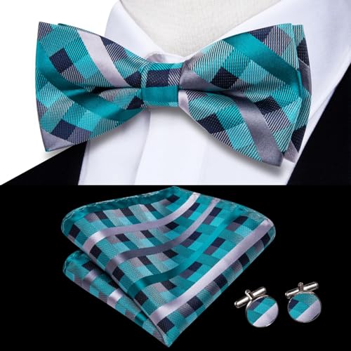 Image of Dubulle Mens Paisley Striped Bowtie Set Pre-tied Bowtie for Men and Pocket Square Set Wedding Business