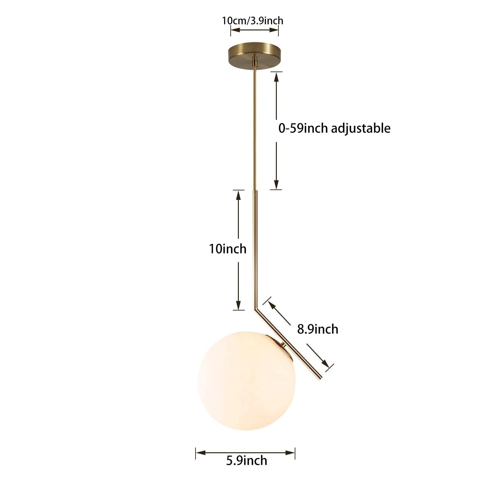 Illuminazione a Sospensione Wireless a Batteria con Lampadina Ricaricabile USB e Telecomando, Lampada a Sospensione di metà secolo Non cablata con Paralume in Vetro Bianco, per Isola Cucina Tavolo d