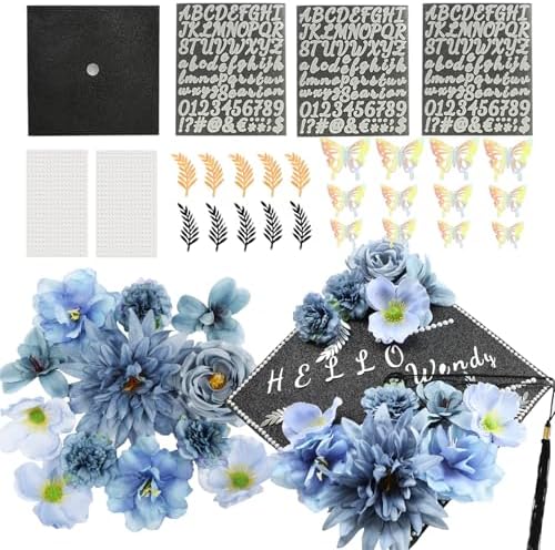 Nagobi DIY Graduation Cap Decorations Kit, Flowers Grad Cap Decorations for 2025 Included Faux Flower Heads 3D Butterfly Rhinestones Stickers Alphabet Letter Stickers for Grad Party Craft Decor