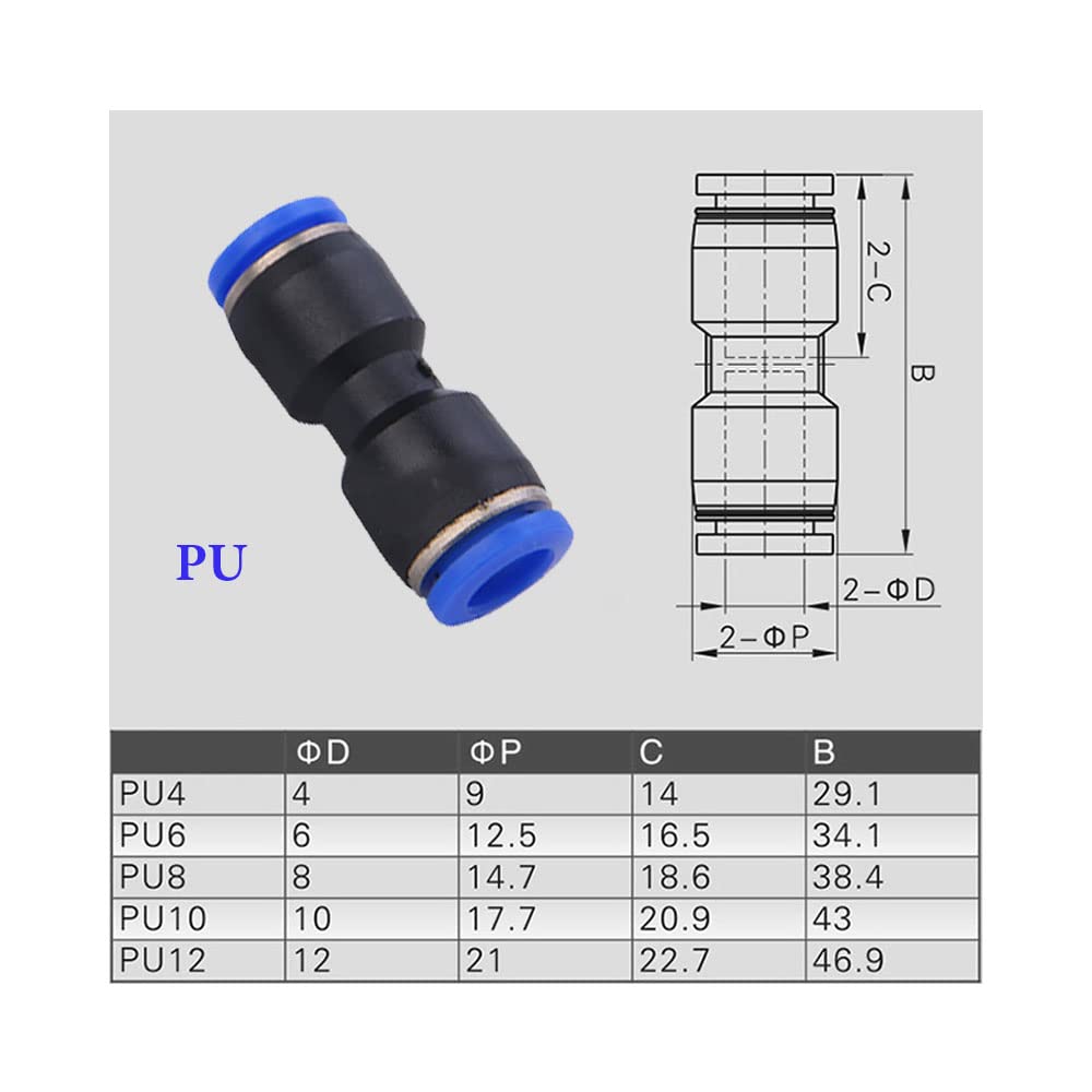 ezqnirk Pneumatic Fitting Tube Connector Air Quick Water Pipe Push in Hose Quick Couping,OD 6mm,PU