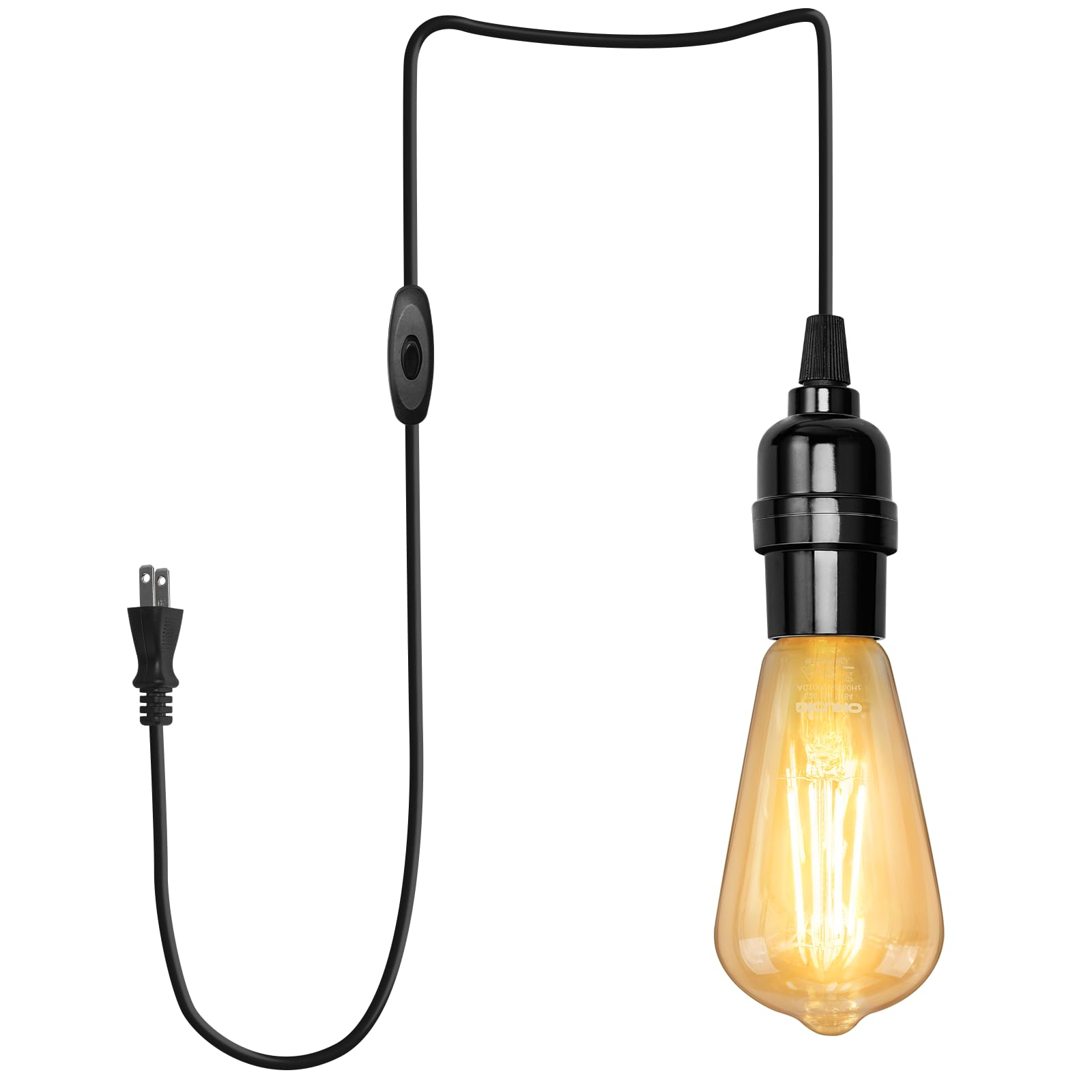 DiCUNO コード付きソケット E26口金 LED電球付き 電球色 60W形相当 4m 電球ソケット ペンダントライト エジソン電球 ST64 コンセント スイッチ付き 吊り下げ 黒 おしゃれ 1個入