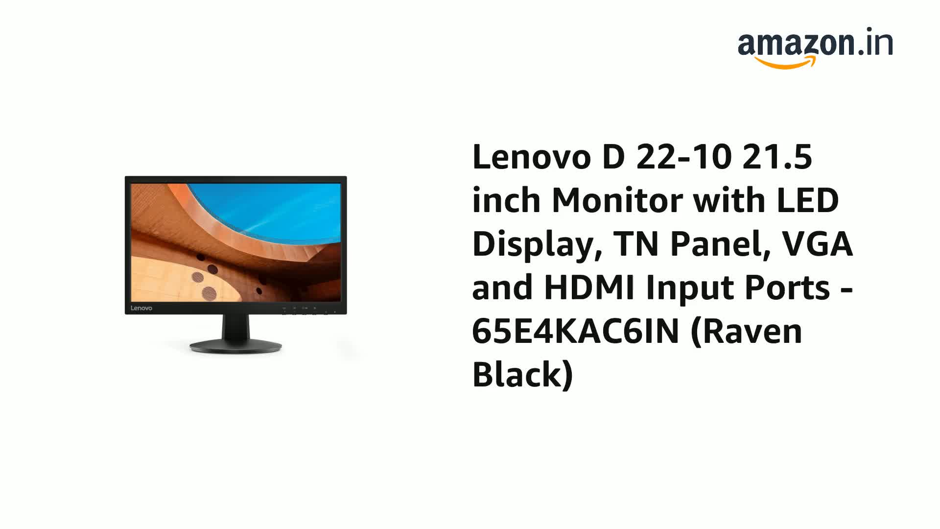 Lenovo D 22-10 21.5 inch Monitor with LED Display, TN Panel