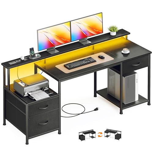 Image of Korfile 55 inch Computer Desk with File Drawer & Printer Space, Black