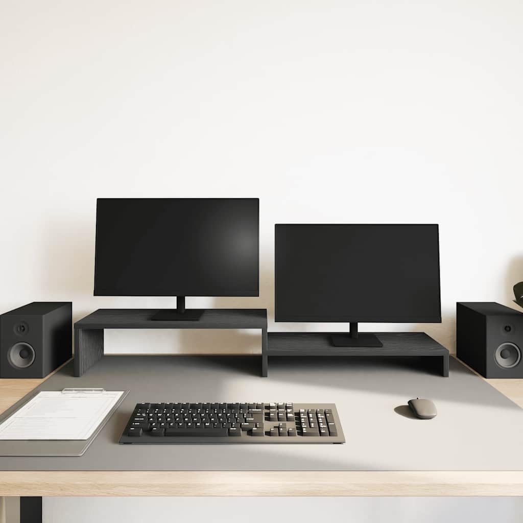 Supporto per monitor nero, effetto rovere, 54 x 22 x 15 cm, in legno, regolabile in altezza, ergonomico, per ufficio, casa, gaming, laptop, PC, notebook, gestione dei cavi, ripiano
