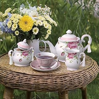 London Boutique – Grande théière en porcelaine anglaise avec pot à lait et sucrier, avec boîte cadeau, 1 300 ml (pot à lait et sucrier), Blanche