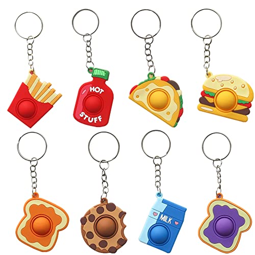 Steemjoey 8 Porte-clés Enfants, Porte Clef Enfant Mini Push Fidget, Porte-clés Snack Anti-stress pour Enfants Autistes, Jouet pour Adultes, Cadeau...