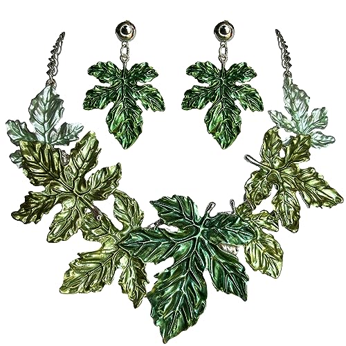 MMonesu Chunky Leaf Floral Statement Necklace Earring Set Vintage Boho Statement Jewelry Set Drama Bib Collar Jewelry Set for Women Fashion Prom Party Costume Jewelry by MMonesu - Used condition - US$18.22